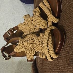 Tory Burch Fleur Rope and Leather Sandals Size 9